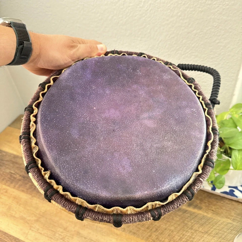Brown Purple Fiberglass Djembe Hand Drum Rope Tuned Bongo 17” x 12” - Image 4 of 4