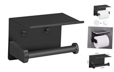 Self Adhesive Toilet Paper Holder with Phone Shelf Stainless Steel Wall Black
