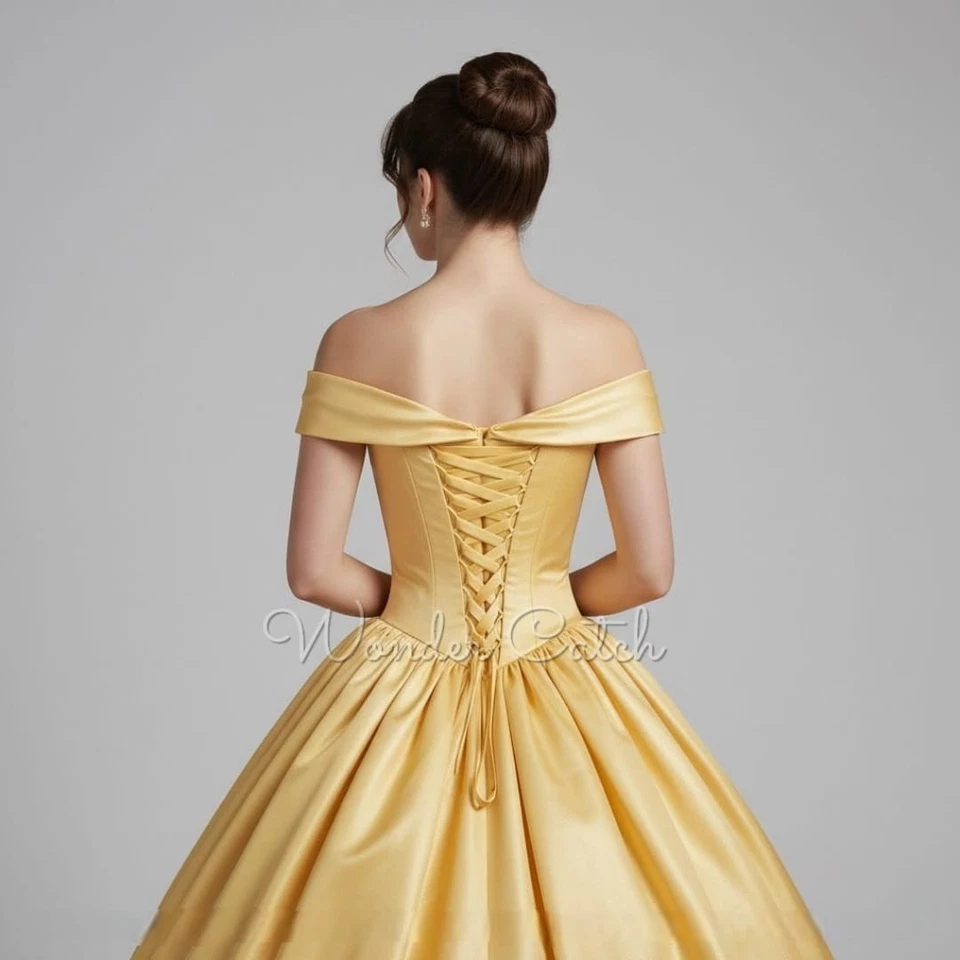 Disfraz de Bella Princesa Vestido de Baile | Vestido Amarillo Hombro Descubierto para Mujer’s Foto 4 de 4