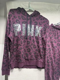 Victoria&rsquo;s Secret Pink Maroon And Black Leopard Print Hoodie And Matching Jogger