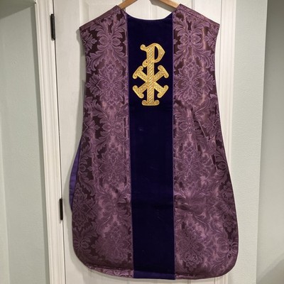 Catholic Vestments - 5 Pc Set - Purple Chasuble, Burse, Stole, Maniple & Veil