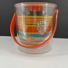 Vintage Kmart Essential Home Acrylic Ice Bucket With Tongs Red Stripe