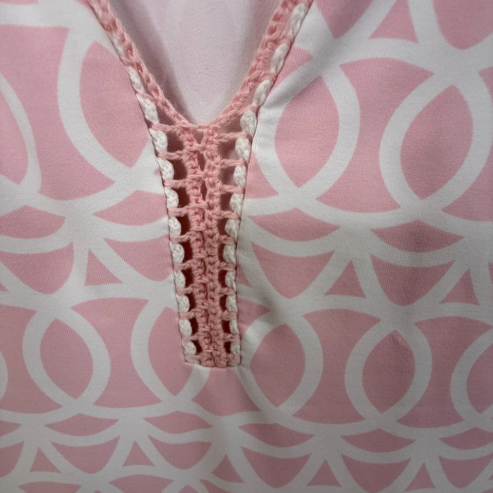 Lulu-B Short Sleeve Dress Pink Link Print V-Neck Size M UPF 50+ Stretch - Image 4 of 4