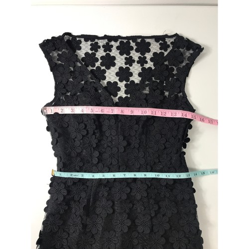 Milly Mari Floral Applique Sheath Lace Overlay Black Short Dress 4 LBD Cocktail - Picture 12 of 13