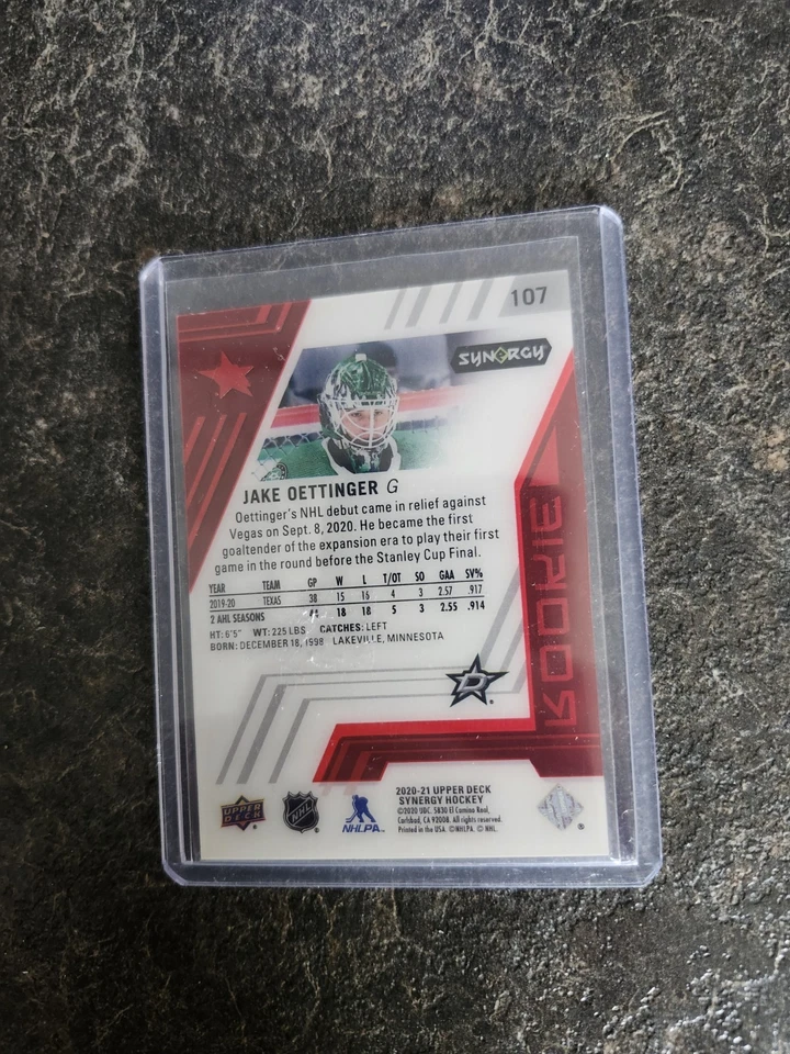 2020-21 Upper Deck Synergy Rookie Jake Oettinger Card# 107 - Image 2 of 2