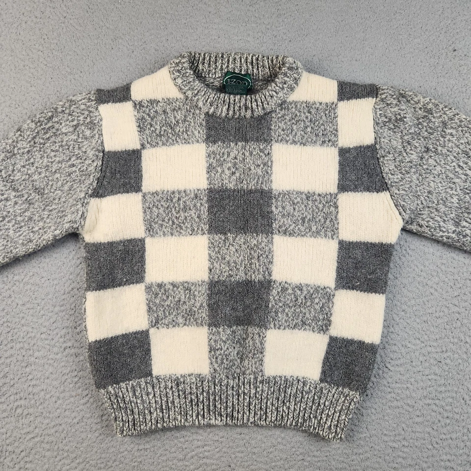 Suéter de Lana De Colección Mediano Negro Blanco Gris Pullover a Cuadros Niños Jóvenes Unisex Foto 3 de 4