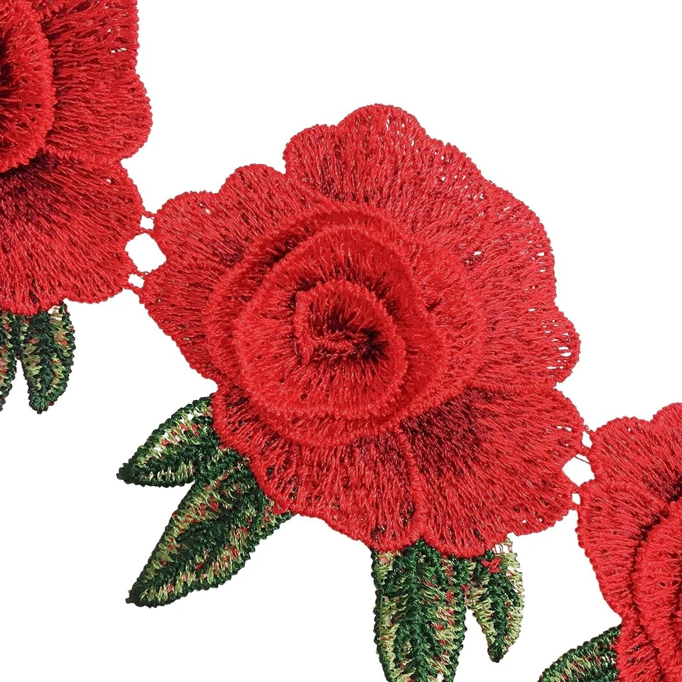 1 Yard 11pc Cute Colorful Rose Applique Flowers Lace Patch Embroidered Sew on - Image 2 of 2
