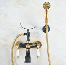 Black Gold Wall Mount Clawfoot Bath Tub Faucet Bathtub W/ Hand Shower Mixer Tap