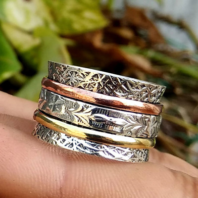 Beautiful 925 Sterling Silver Spinner Ring Wide Boho Handmade Jewelry Gift A-657