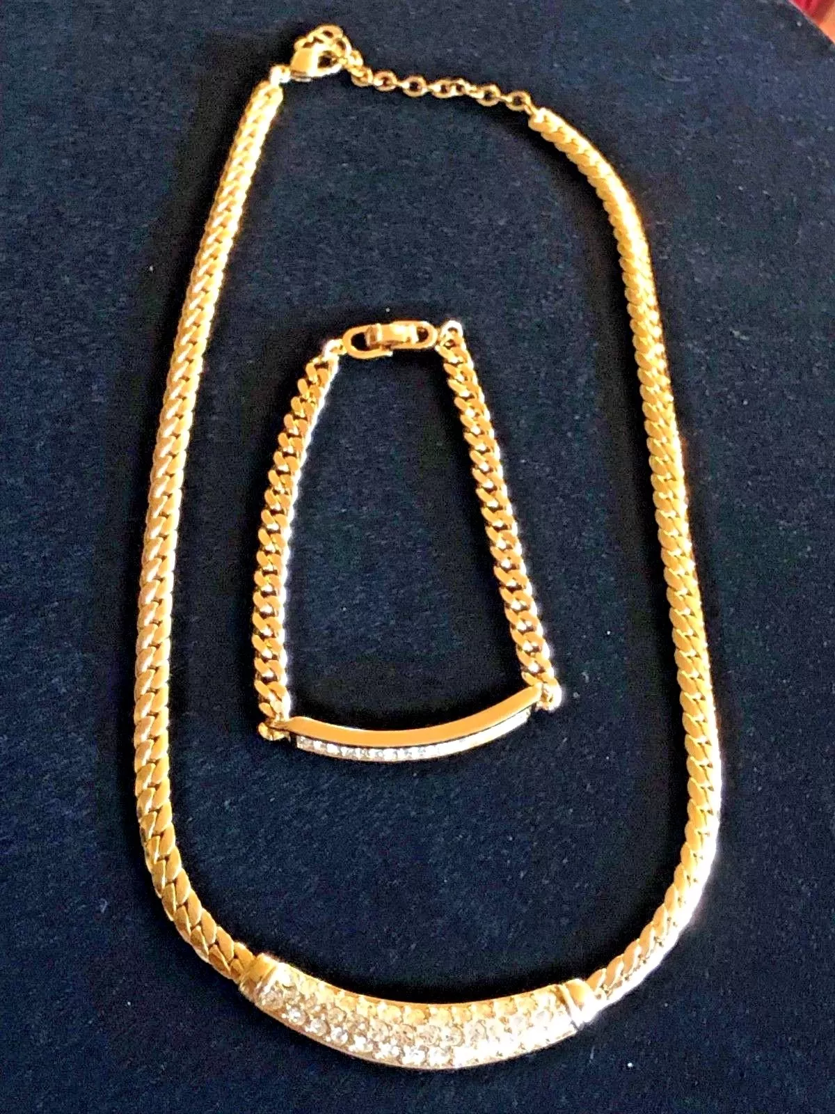 Collier et bracelet vintage Christian Dior ton or cristal 
