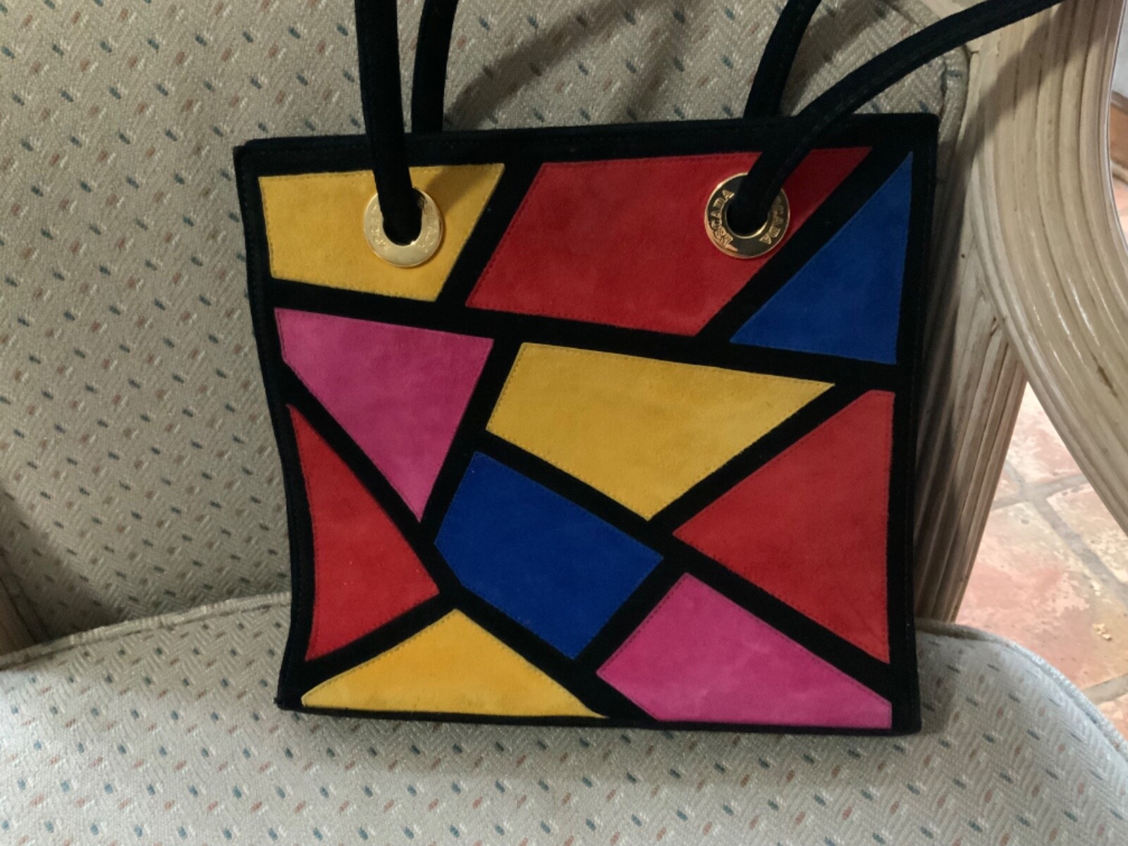 Escada Multi colored Patchwork Suede Shoulder Han… - image 1