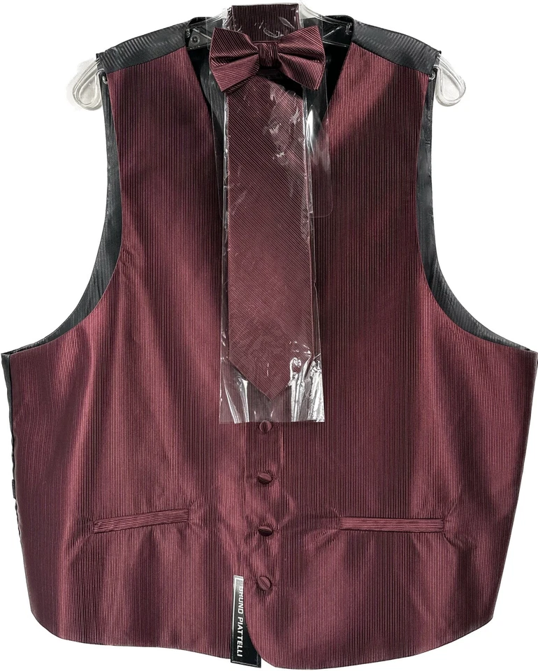 Bruno Piattelli Roma Men's Burgundy Vest Set 4 Piece Tie Bow Tie Hanky Size XL - Image 4 of 4