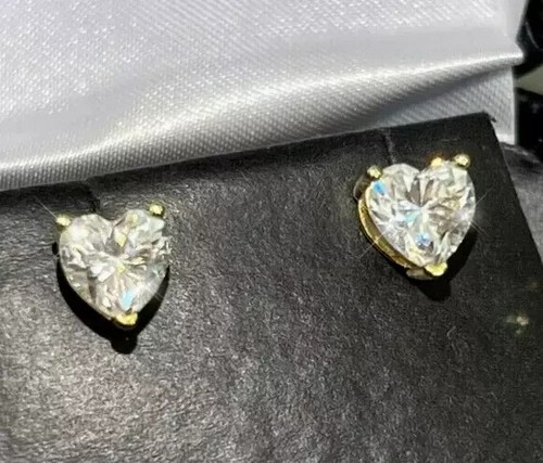 2Ct Heart Cut Lab Created Diamond Women's Stud Earring's 14K Yellow Gold Plated