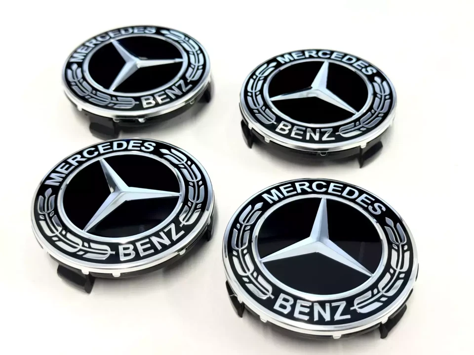 4 peças compatível com tampas de cubo central de roda Mercedes Benz 75 mm logotipo preto emblema NOVO - Imagem 4 de 4