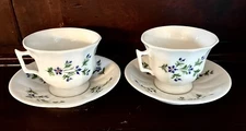 Pretty Pr. Sprig Cups & Saucers, Periwinkle, Porcelain, English, circa 1840