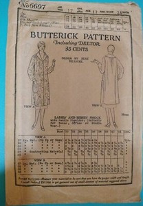 Antique 1923 Butterick Pattern No. 6697-Smock -Size Age 17 Bust 34 Complete
