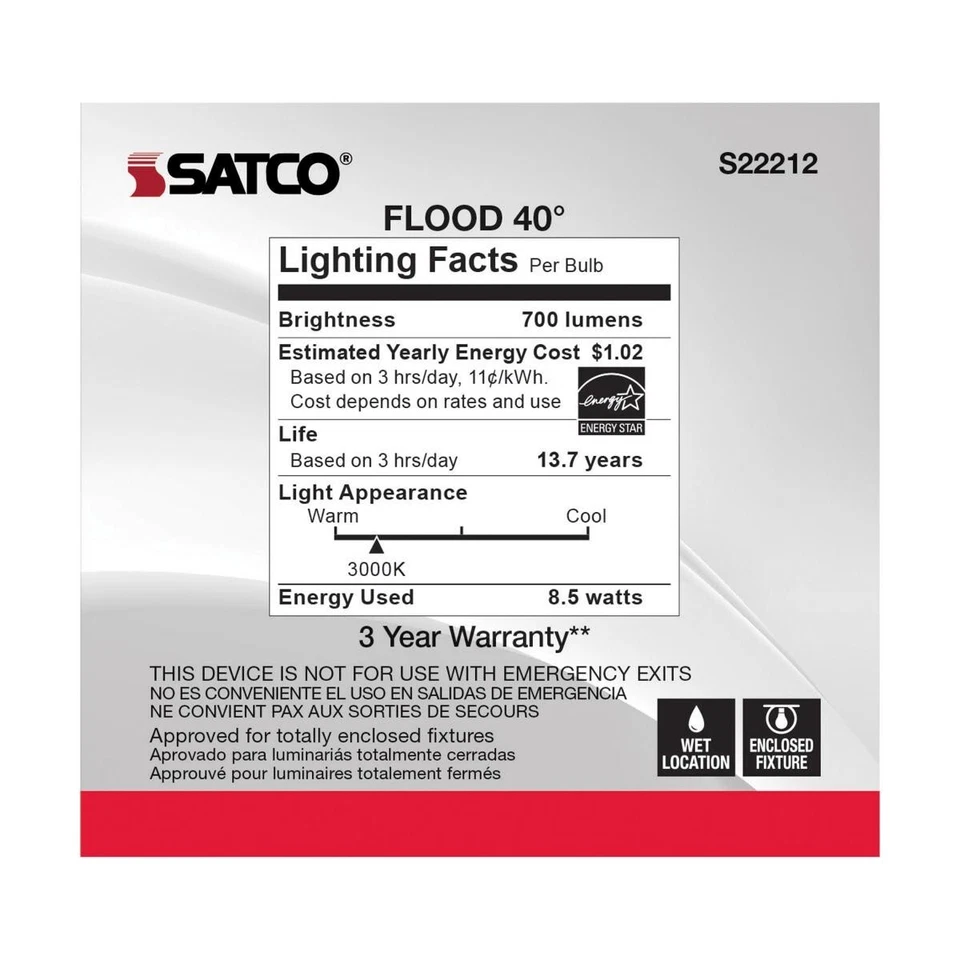 SATCO S22212 - 8.5 Watt PAR30S LED Bulbs - 3000K - 120 Volts (6 Pack) - Image 4 of 4