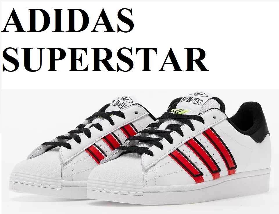 ADIDAS ORIGINAL SUPERSTAR LACE SNEAKER TRAINERS MEN SHOES SIZE  WHITE/RED NEW