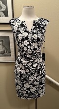 New Adrianna Papell 6/P S Sleeveless Black & White V Neck Luxe Dress