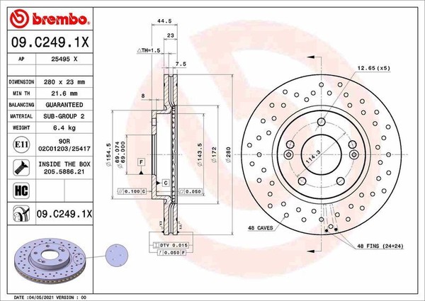 2X Brembo 09.C249.1X Bremsscheibe FüR Hyundai KIA-image