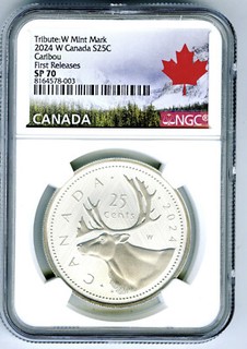 2024 W S25C CANADA 1 OZ SILVER NGC SP70 CARIBOU KING CHARLES III FIRST RELEASES