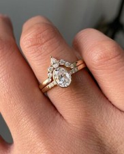 Bezel Oval cut Engagement Wedding Ring Set Bridal Moissanite Silver Rings Women