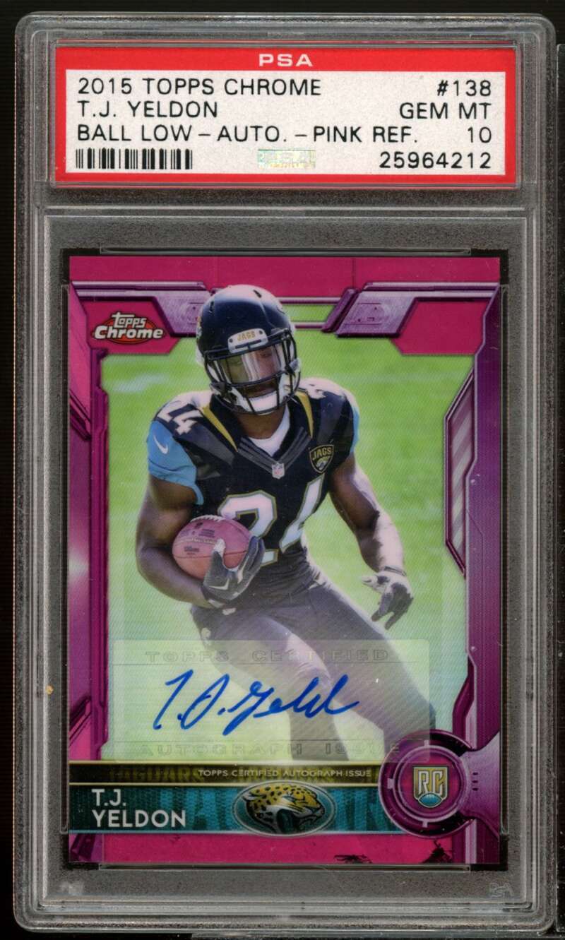 T.J. Yeldon Rookie Card 2015 Topps Chrome Rookie Auto Pink Refractor #138 PSA 10