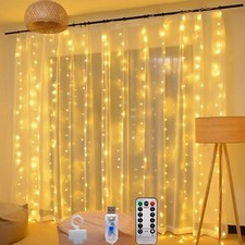 Window Curtain String Lights, 300 LED Fairy Light, Remote, 8 Lighting Modes for