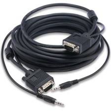 Long 15 feet Shielded VGA SVGA Cable with 3.5mm Audio, HD15 Male to Male VGA