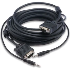 Long 15 feet Shielded VGA SVGA Cable with 3.5mm Audio, HD15 Male to Male VGA