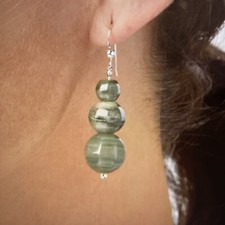 Jay King Earrings Green Banded Vetiver Epidote Bead HSN Sterling Silver NWT