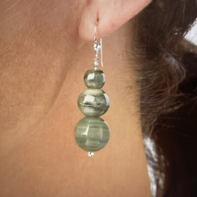 #ad #ad Jay King Earrings Green Banded Vetiver Epidote Bead HSN Sterling Silver NWT $15.31