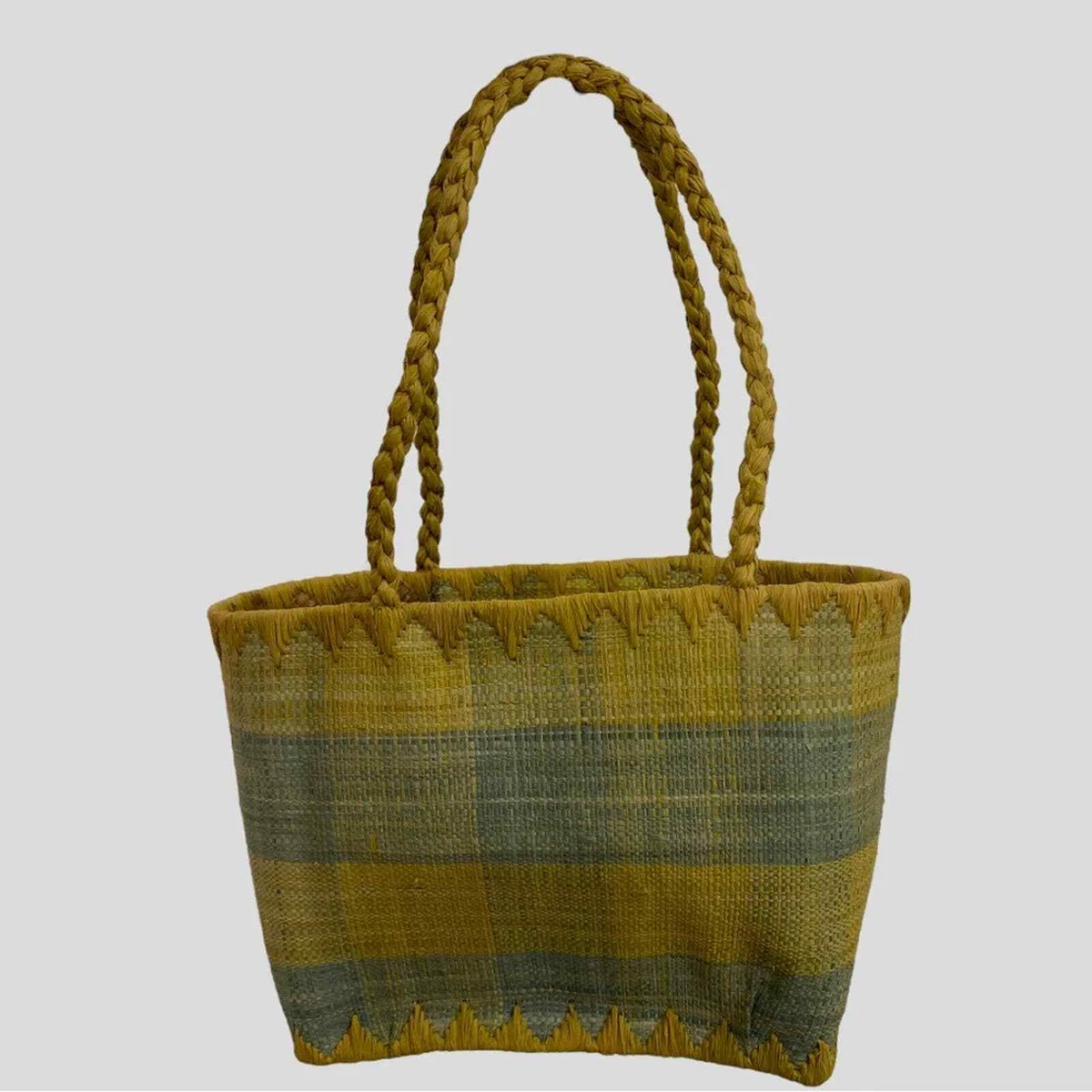 Annabel Ingall Australia Yellow Blue Green Small Raffia Straw Tote