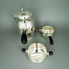 Art Deco Mocca Set in Silber und Ebenholz Georg Jensen Harald Nielsen D&auml;nemark
