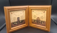Donna Atkins Framed Set of 2 Prints Primitive Folk Art Saltbox Sheep Rabbits
