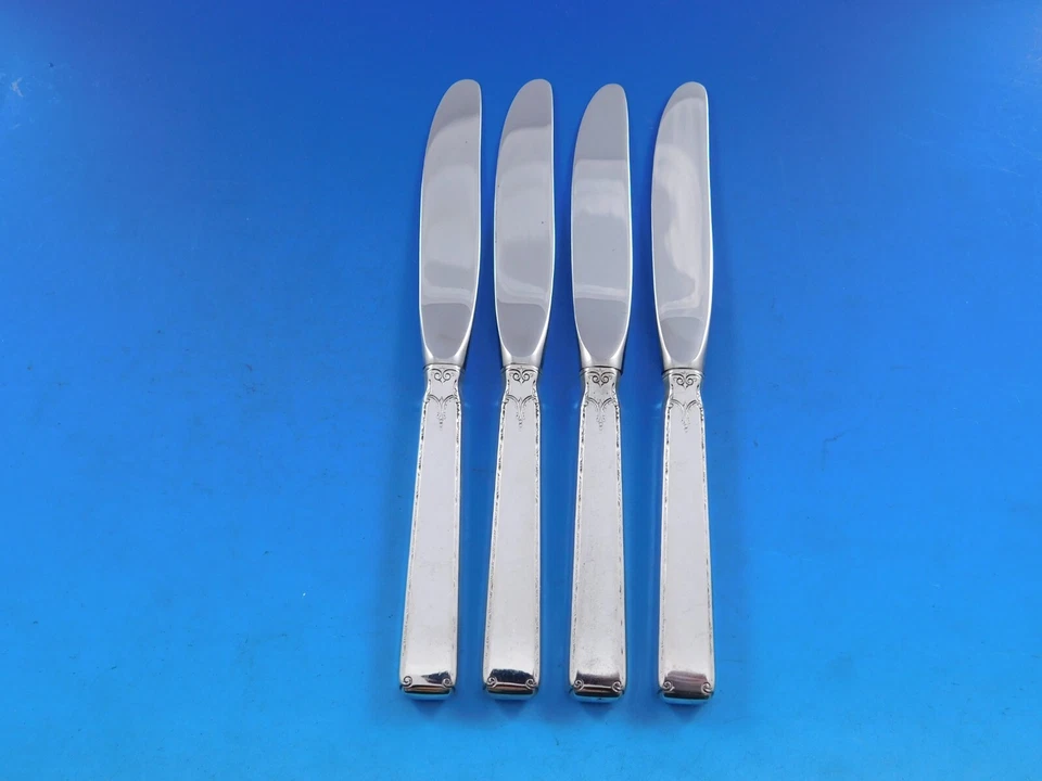 Antiguo juego de 12 esparcidores de mantequilla de plata esterlina de encaje por toalla HH moderno de 6 1/4" Foto 3 de 4