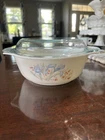 Vintage Pyrex England Blue Iris Casserole Dish w/Pyrex England Lid approx 9"
