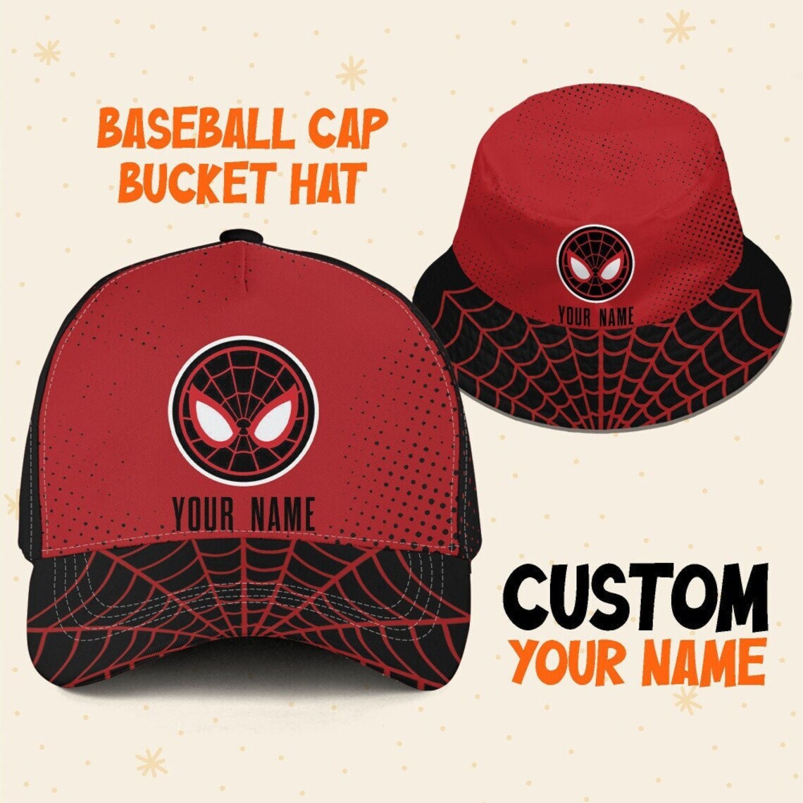 Custom Spiderman Miles Logo Cap, Custom Disney Hat Spiderman Baseball Cap Bucket