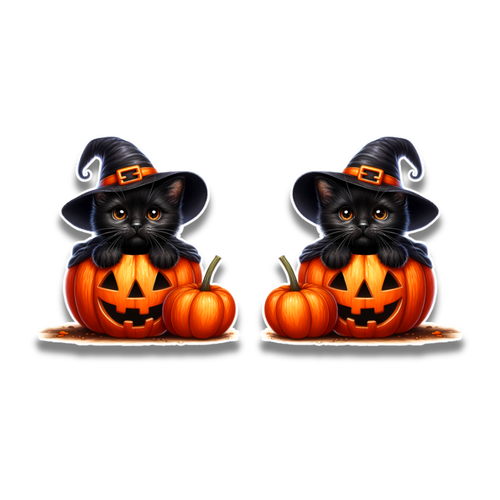 2x Small Cute Witch Black Cat Pumpkin Halloween Vinyl Sticker Decals ...