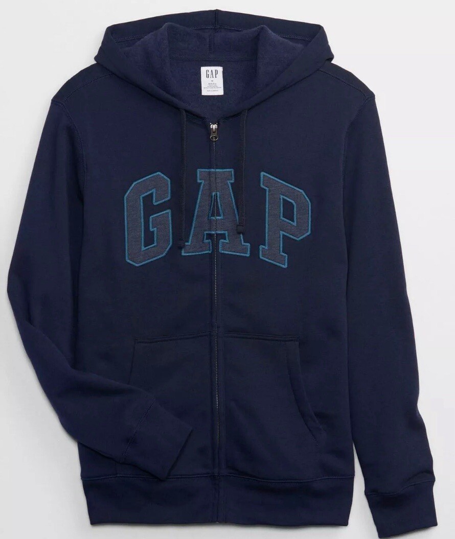 GAP zip hoodie navy × silver GAP Men's Full Zip Hoodie Navy Blue/Dark Gray Logo Size XL