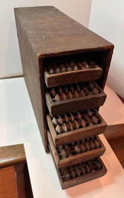 Set of 5 Antique Asian ABACUS and Wooden Storage Case