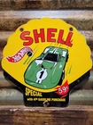 VINTAGE SHELL PORCELAIN SIGN RARE OLD HOT WHEELS GASOLINE GAS PUMP STATION CAR