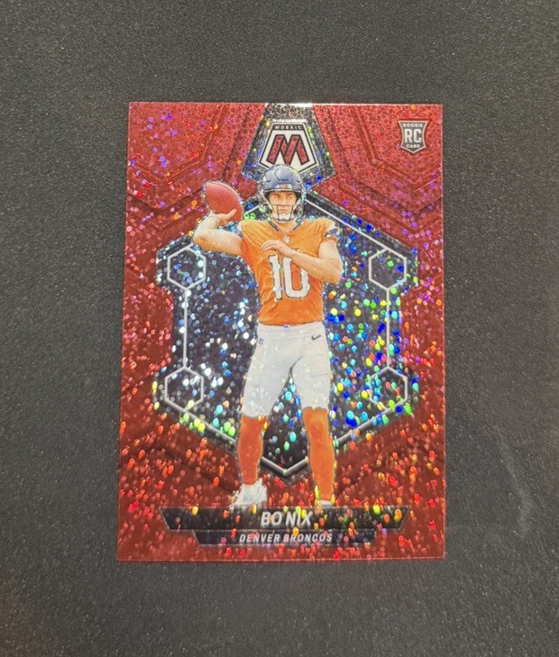 2024 Panini Mosaic Bo Nix Red Sparkle Prizm SSP Denver Broncos Rookie #312