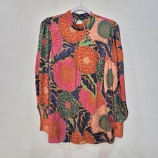 NWT Farm Rio Vintage Garden Blouse Long Sleeve Tunic Top Satin Size M Floral 