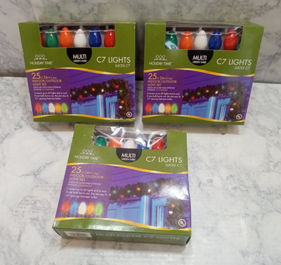 Holiday Time 25ct C7 Lights, Multi Color Green Wire Lot Of 3