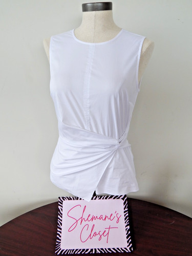 VERONICA BEARD Bisa top sz 2 White Stretch Cotton Twist Sleeveless Side zip XLNT