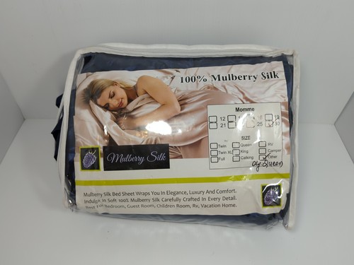 Mulberry Silk Olympic Queen 66" X 80" Sheet Set Blue Momme 30, New Open Package