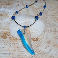 Wire Wrapped Swirl Blue Faux Sea Glass Necklace 21" Handmade Beaded Jewelry
