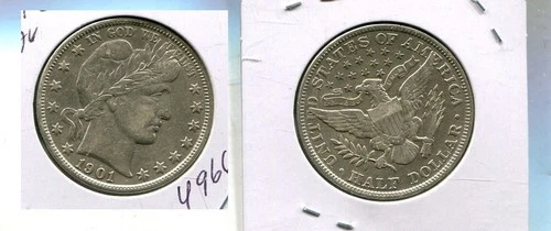 1901 P BARBER SILVER HALF DOLLAR XF AU 4966T