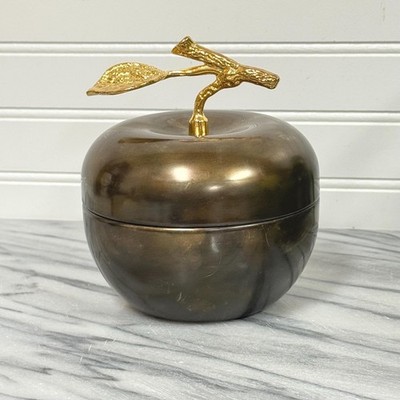 Vintage Brass Apple Trinket Box   Gold & Silverplated Teacher Gift